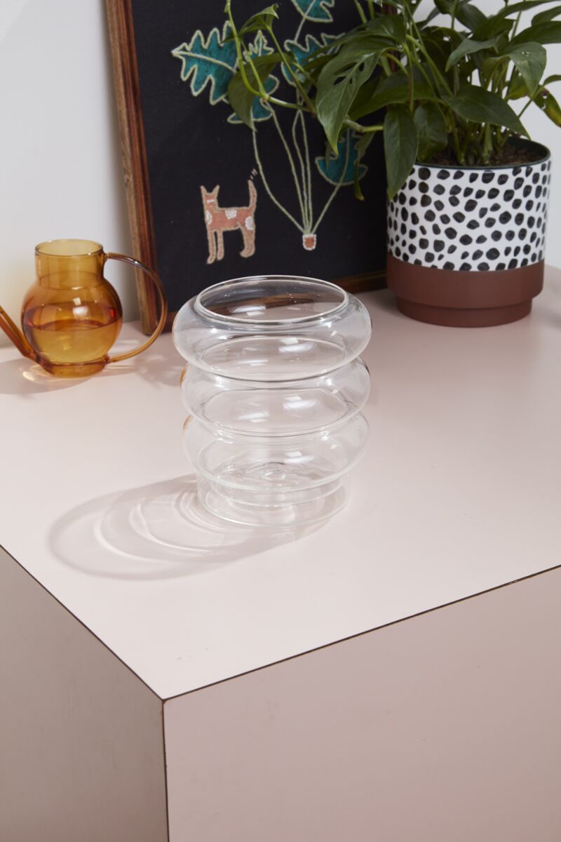 Stacked Rings Glass Pot with Saucer – Modern Decorative Planter