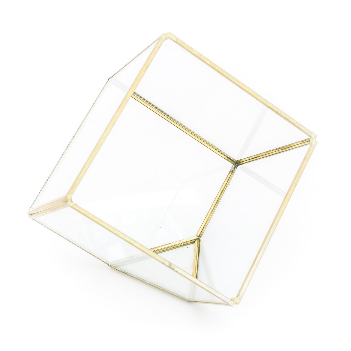 Heptahedron Geometric Glass Terrarium - Gold Metallic Finish - Trendy Holder For Tillandsia Air Plants