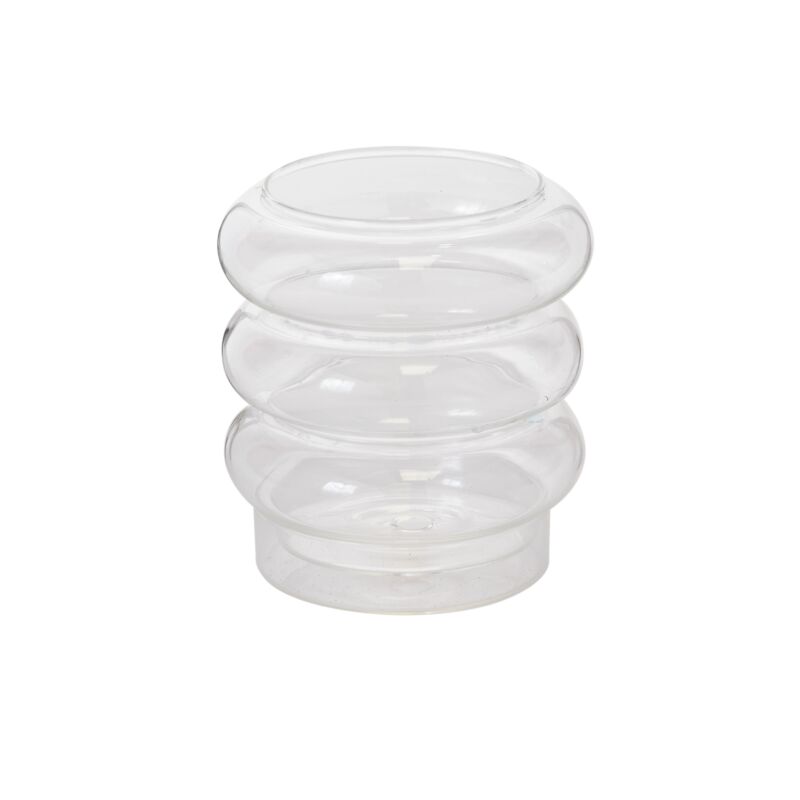 Stacked Rings Glass Pot with Saucer – Modern Decorative Planter